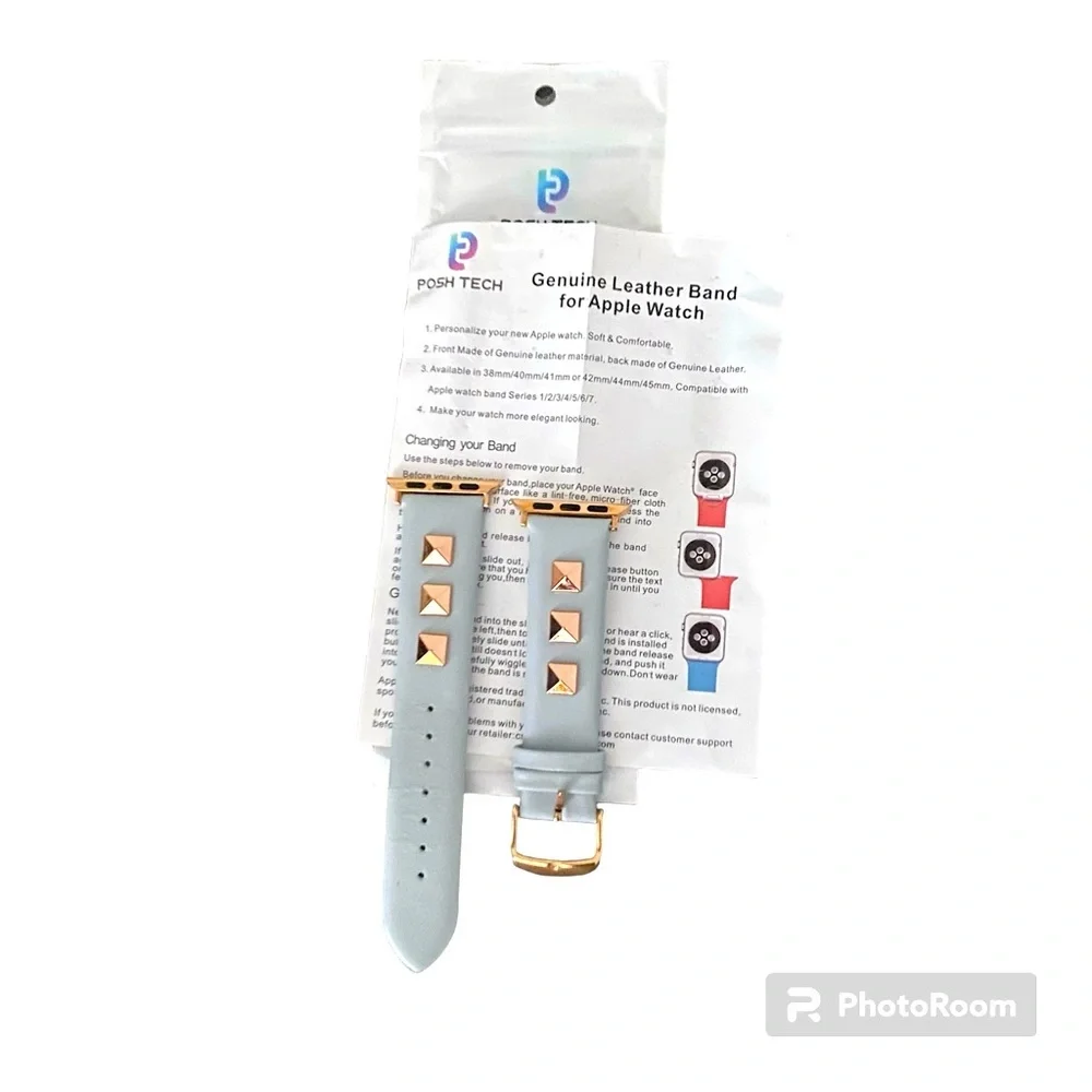 Posh Tech Rebel Genuine Leather and Metal Stud Replacement Band for Apple Watch